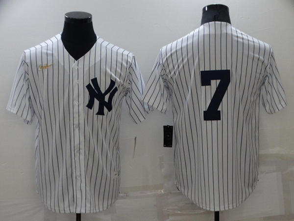 Men's  New York Yankees #7 Mickey Mantle White Strip Throwback Cool Base MLB Stitched Jersey