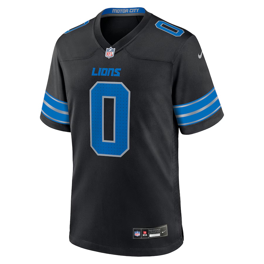 Men's Jahmyr Gibbs #0 Black Detroit Lions 2nd Alternate Game Player Jersey