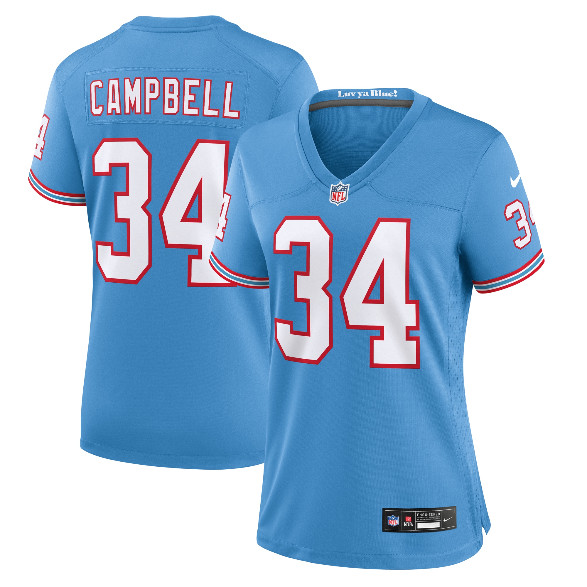 Earl Campbell Tennessee Titans Women's Oilers Throwback Retired Player Game Jersey - Light Blue