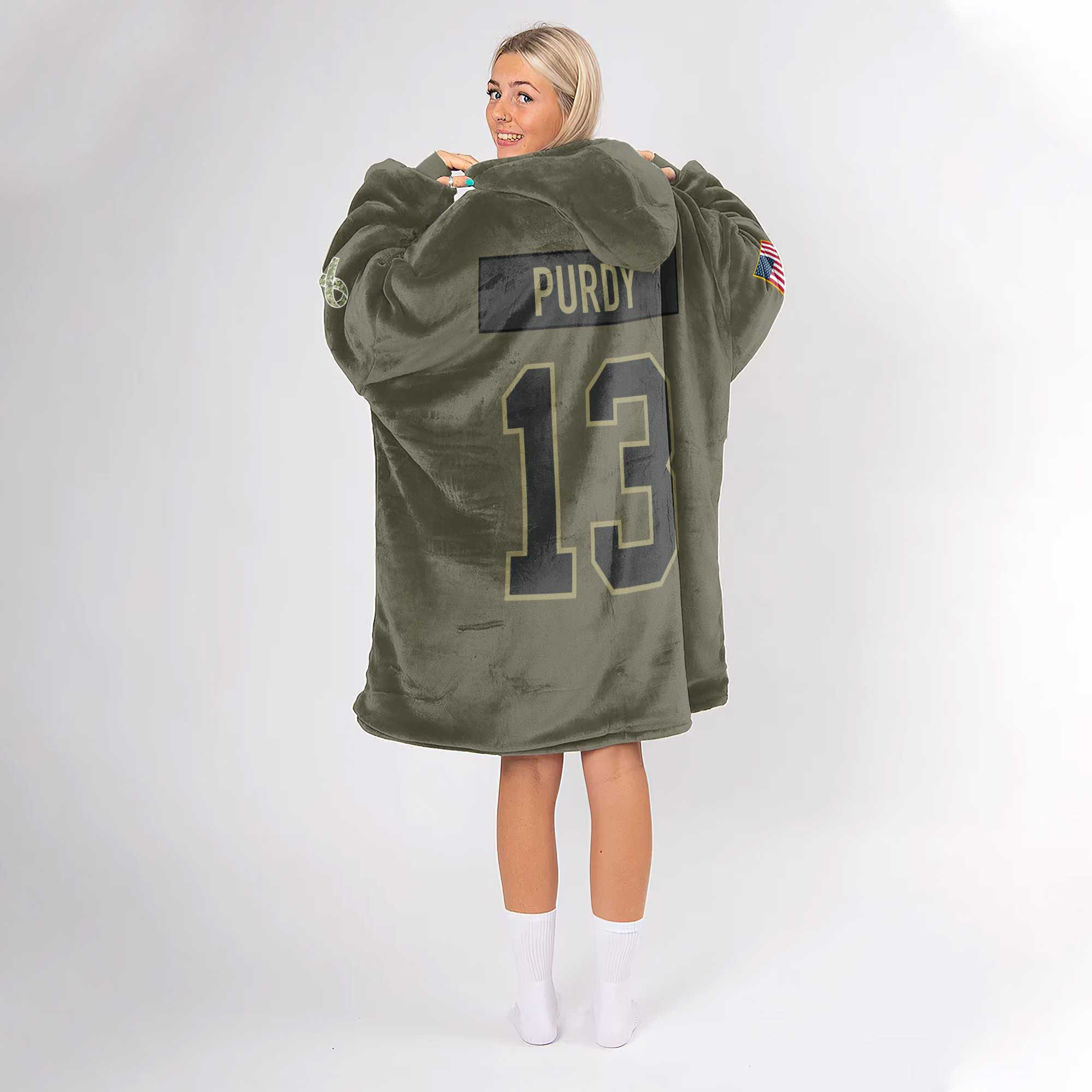 Adult B.P 13 San Francisco 49ers Football Blanket Hoodie – Olive Salute to Service
