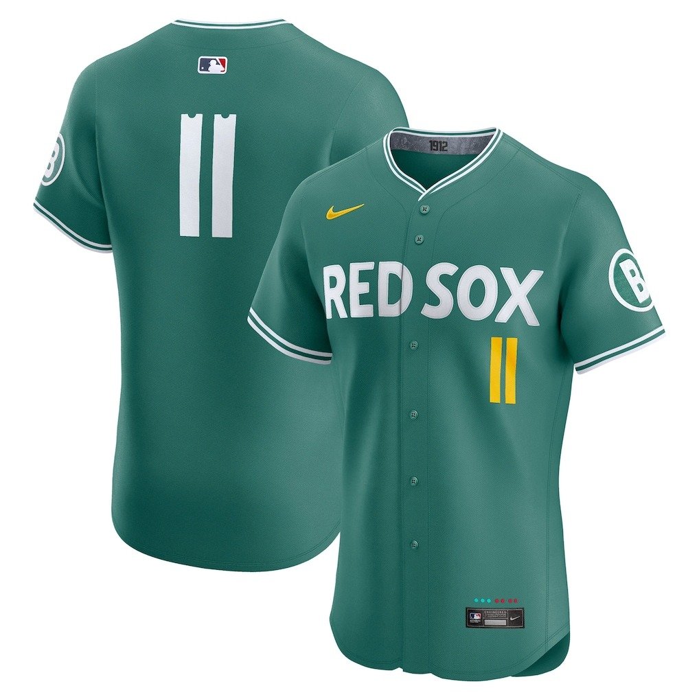 Men's Boston Red Sox #11 Rafael Devers  Green 2025 City Connect Elite Player Jersey