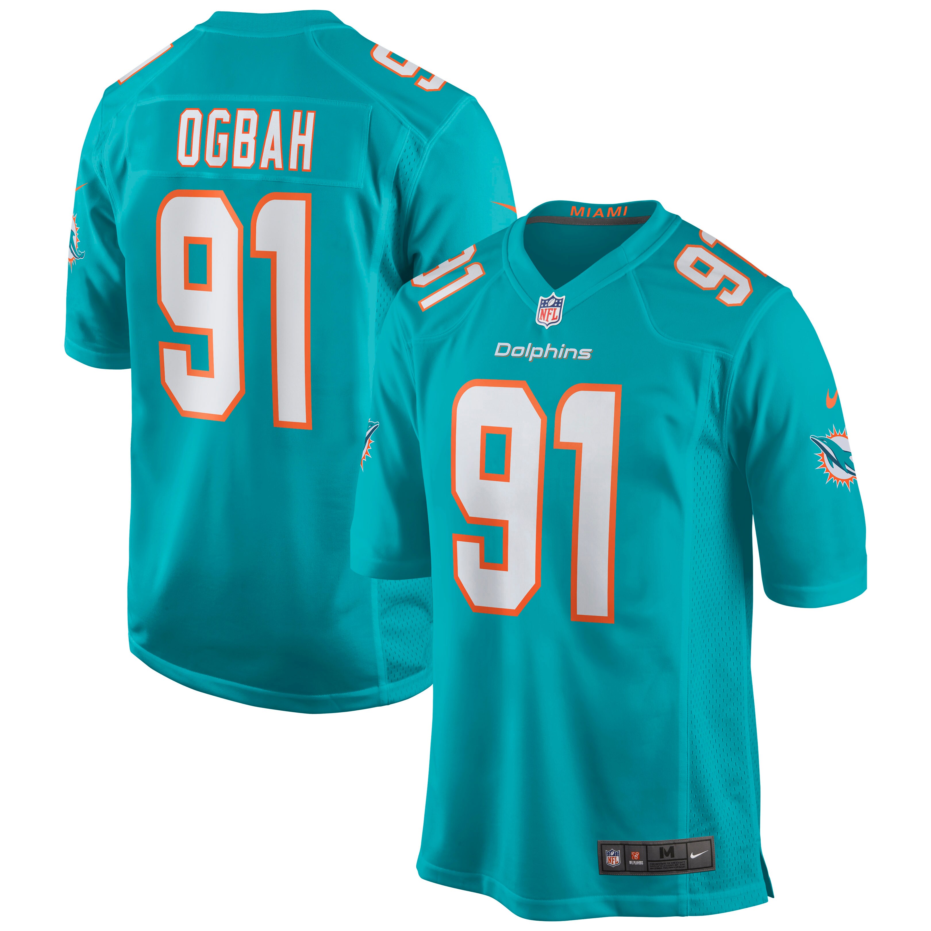 Emmanuel Ogbah Miami Dolphins Game Jersey - Aqua