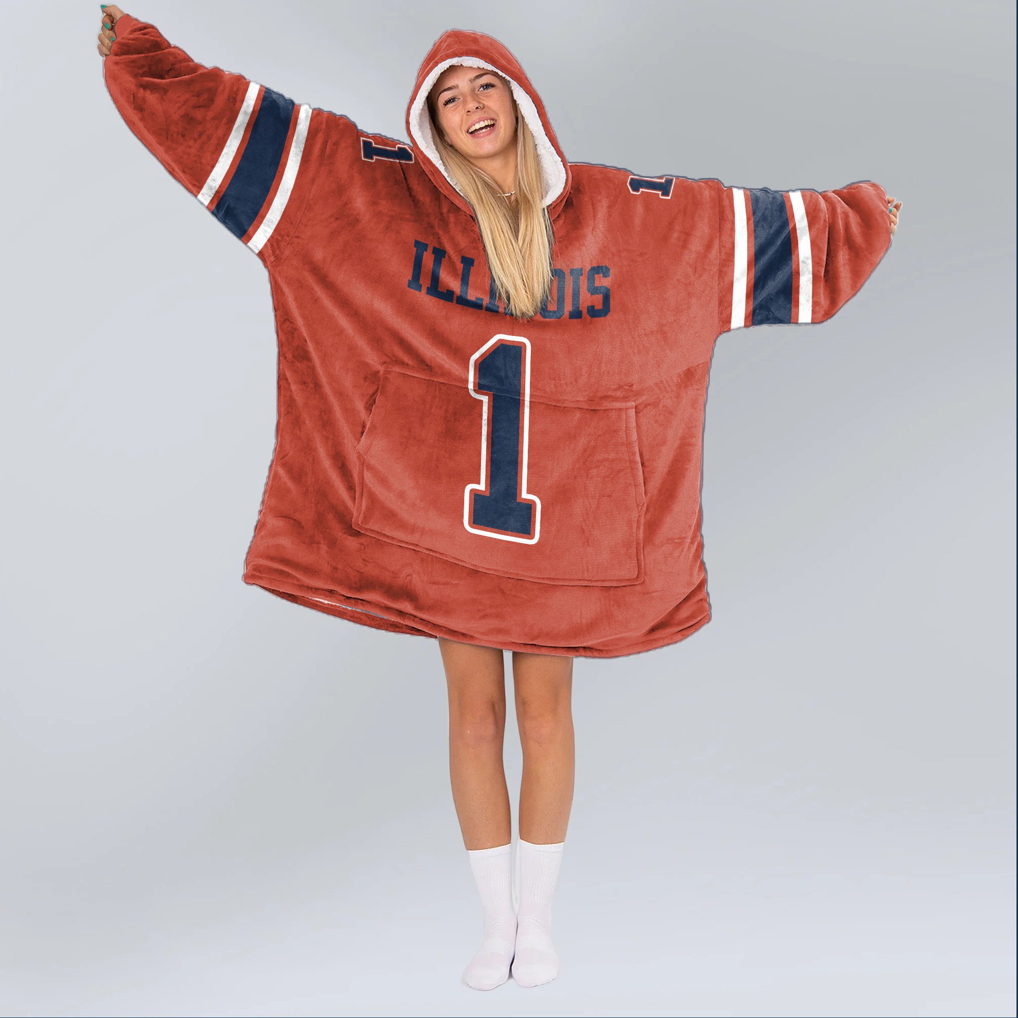 Adult #1 Illinois Football Unisex Blanket Hoodie