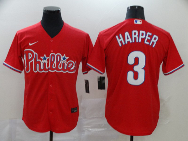 Men's Philadelphia Phillies #3 Bryce Harper Red Stitched MLB Cool Base  Jersey
