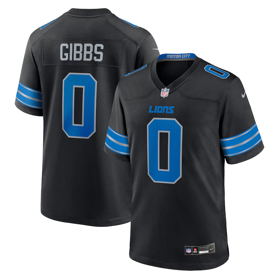 Men's Jahmyr Gibbs #0 Black Detroit Lions 2nd Alternate Game Player Jersey