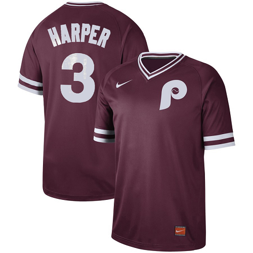 Men's  Philadelphia Phillies #3 Bryce Harper Maroon Cooperstown Collection Legend V-Neck MLB Jersey