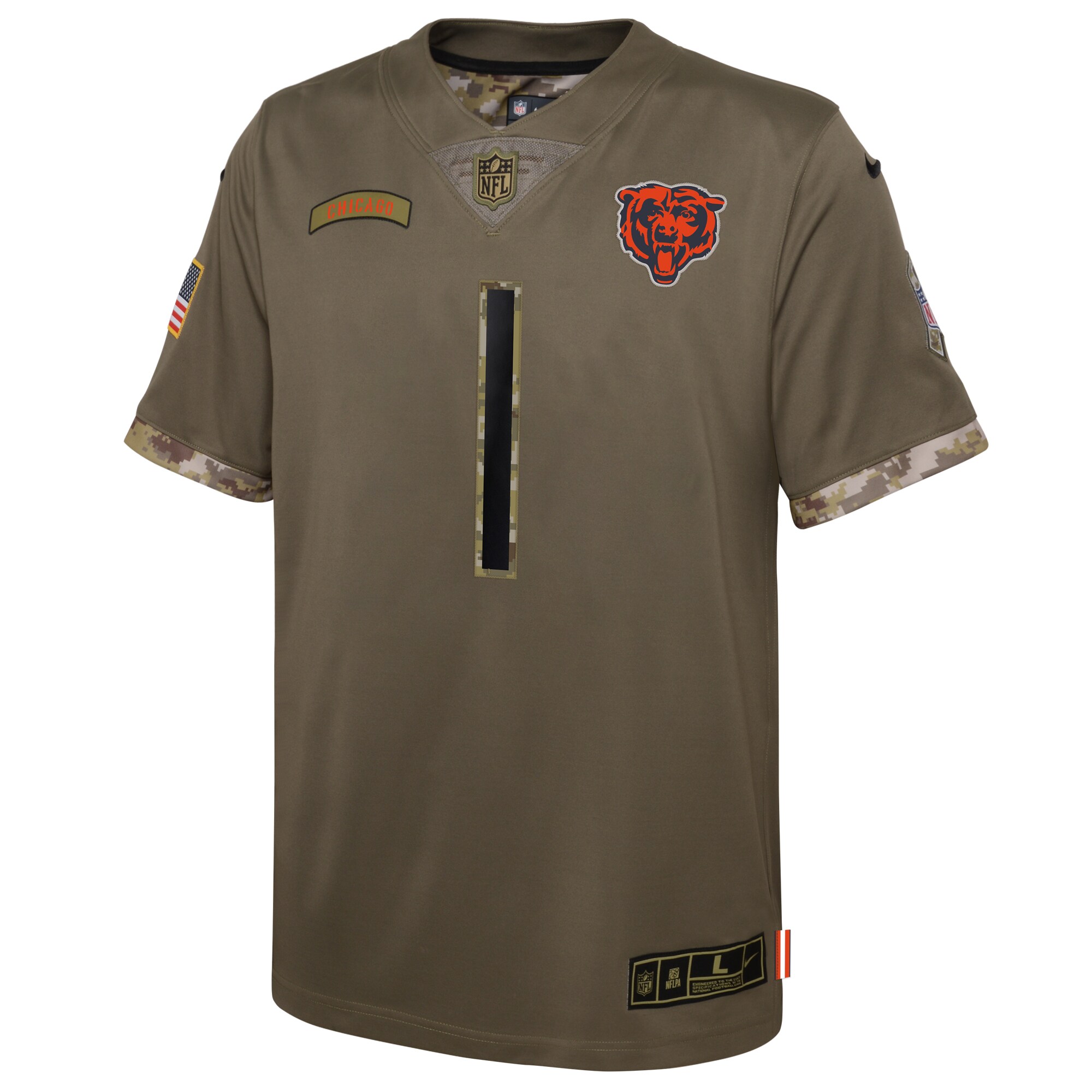 Justin Fields Chicago Bears  Youth 2022 Salute To Service Player Limited Jersey - Olive