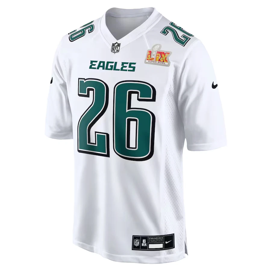 Men’s #26 Saquon Barkley Tundra White Super Bowl LIX Fashion Game Player Jersey