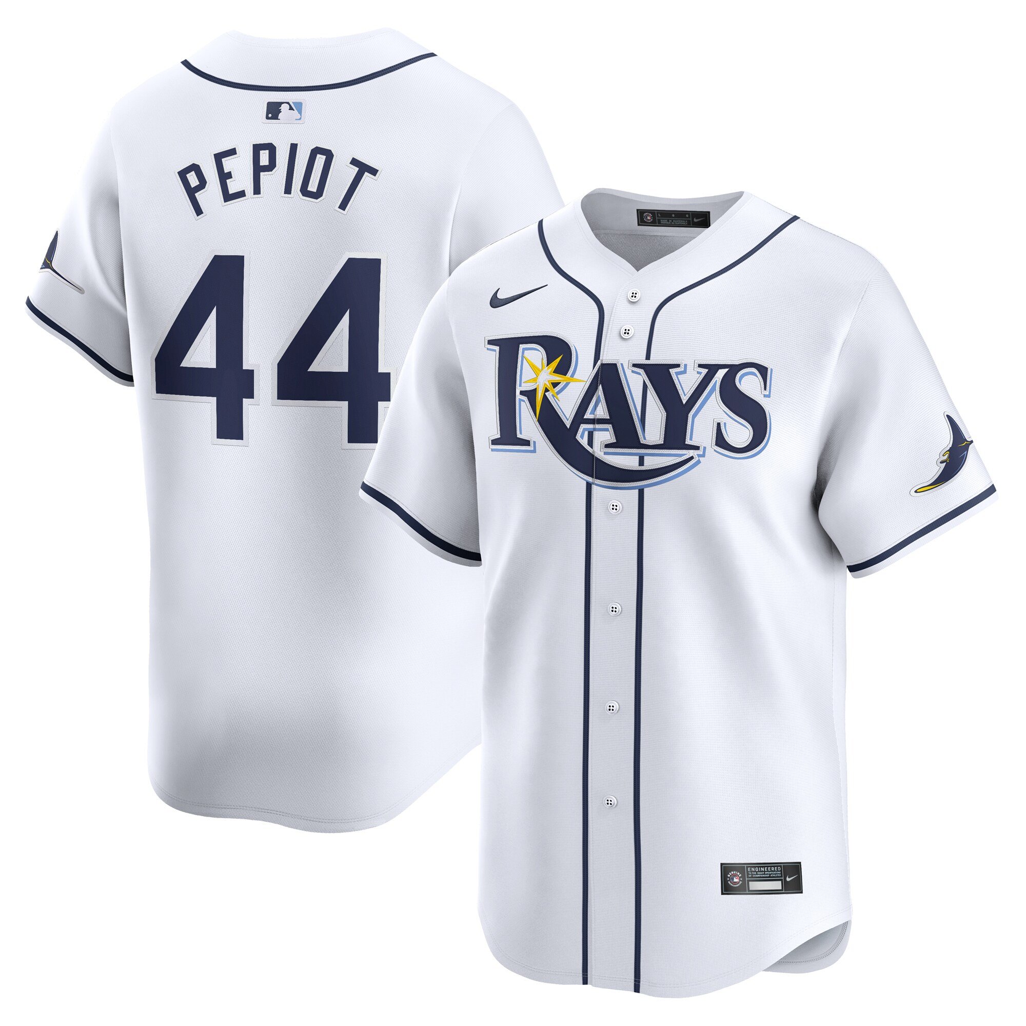Men's Tampa Bay Rays #44 Ryan Pepiot  White Home Limited Player Jersey
