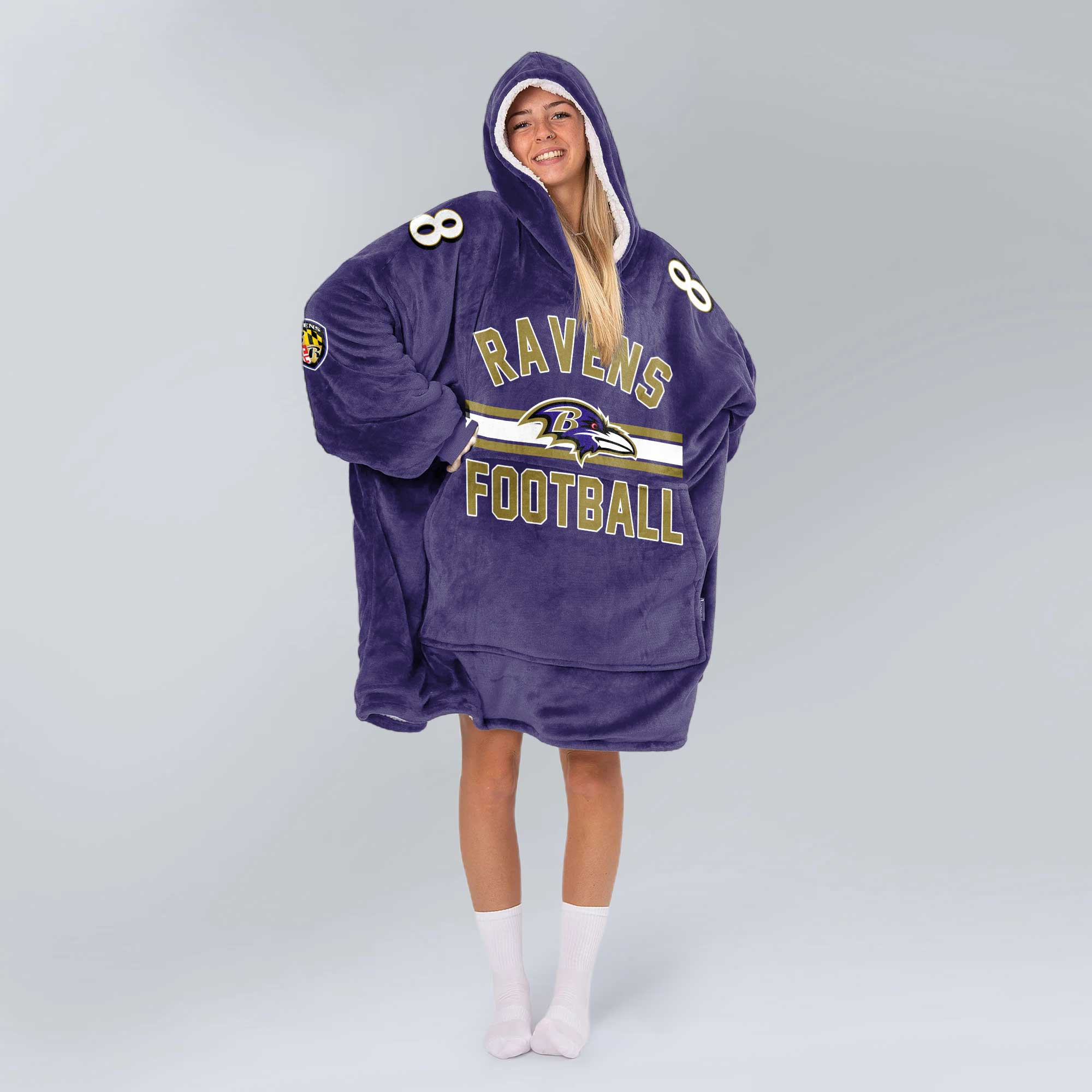 Adult L.J 8 Baltimore Football Unisex Blanket Hoodie