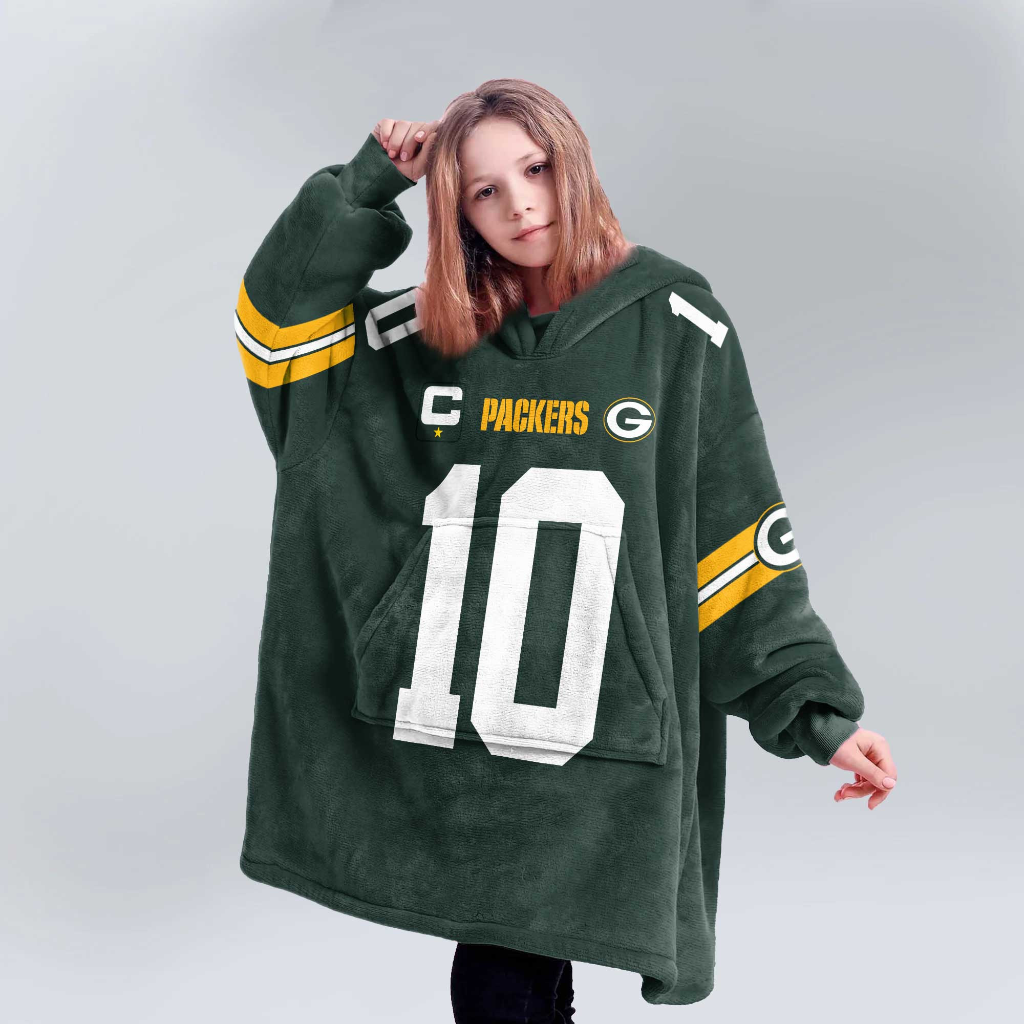 Kid J.L 10 Captain Green Bay Football Unisex Blanket Hoodie