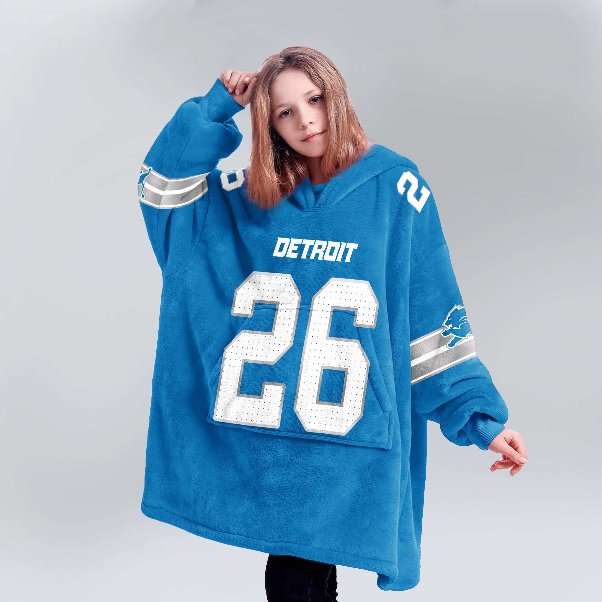 Adult 26 Detroit Lions Football Unisex Blanket Hoodie