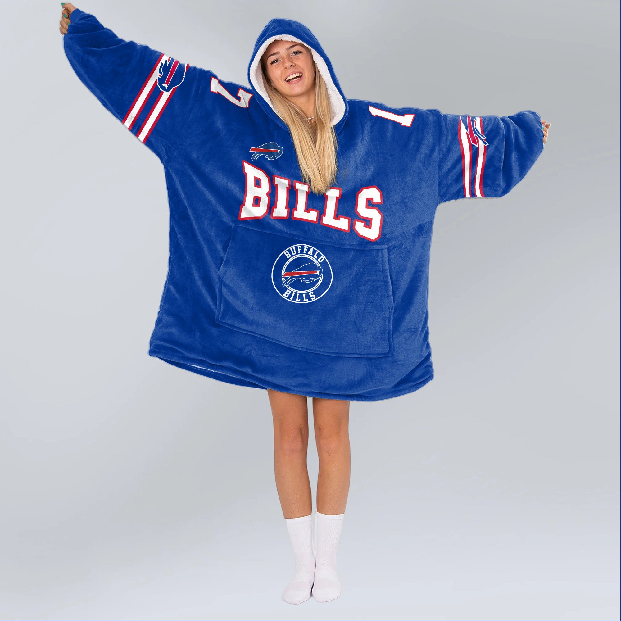 Adult 17 Buffalo Football Unisex Blanket Hoodie