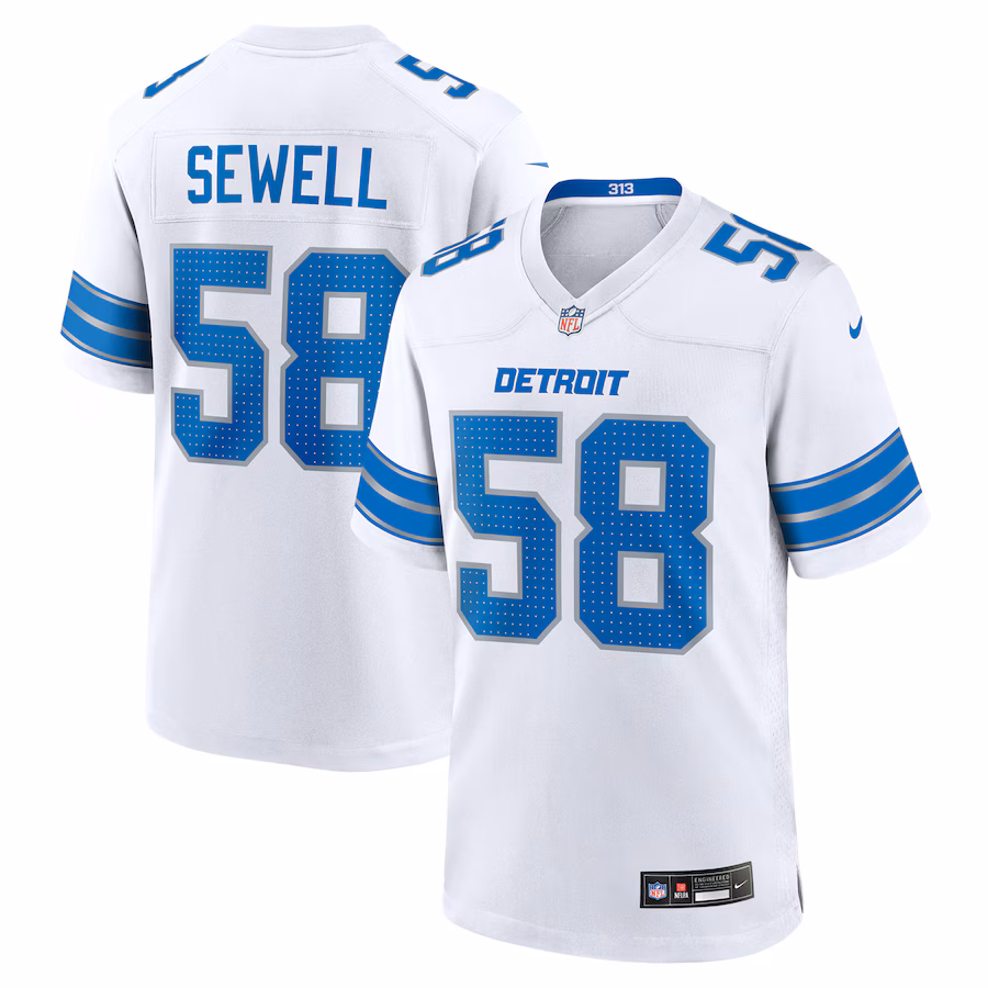 Men's Penei Sewell #58 White Detroit Lions Game Jersey