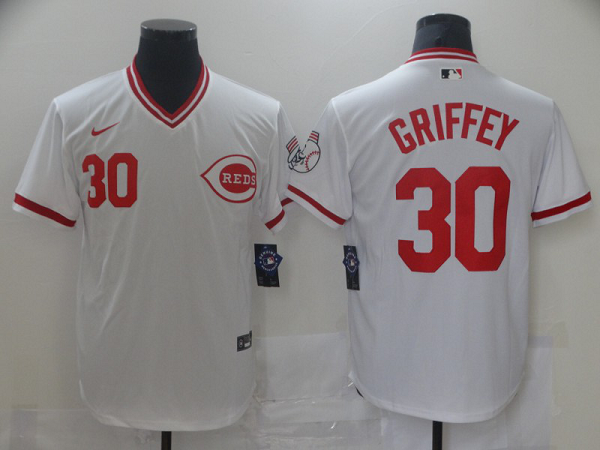 Men's  Cincinnati Reds #30 Ken Griffey White MLB Stitched Jersey