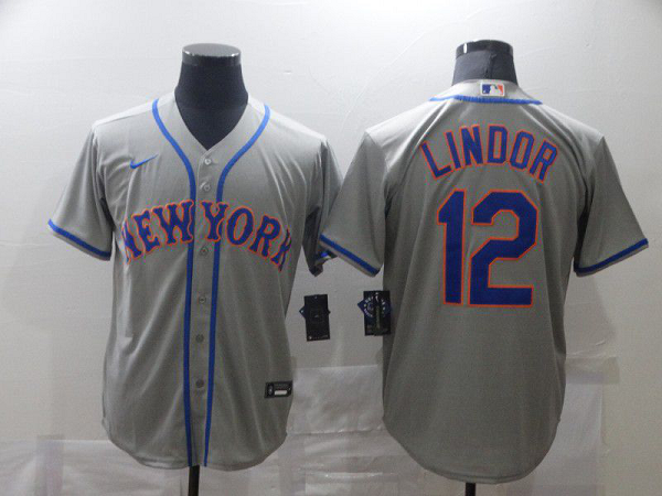 Men's New York Mets #12 Francisco Lindor Grey Stitched MLB Cool Base  Jersey