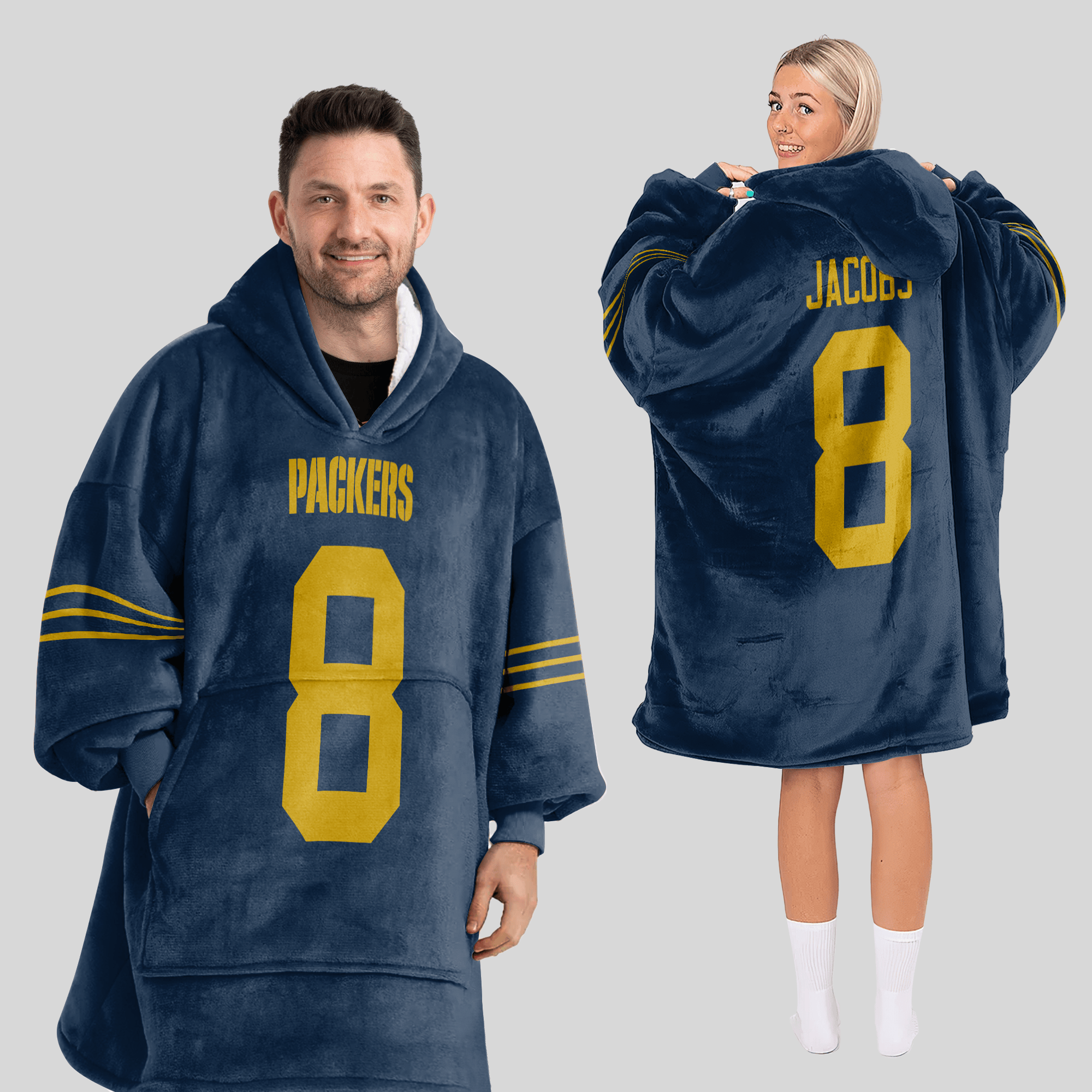 Adult J.J 8 Green Bay Football Unisex Blanket Hoodie