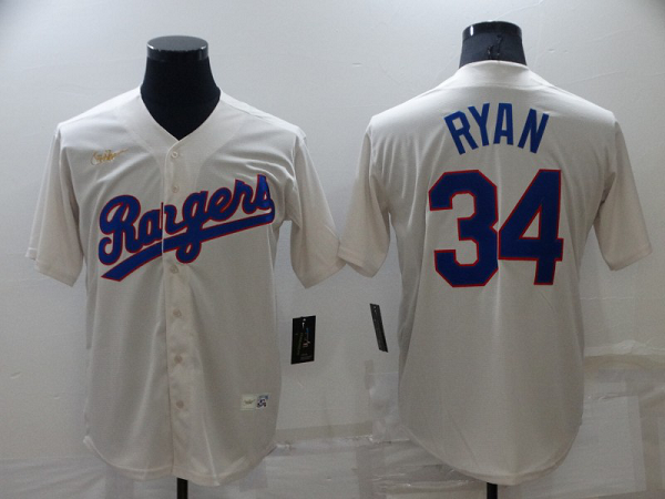 Men's  Texas Rangers #34 Nolan Ryan Cream Throwback Cool Base MLB Stitched Jersey