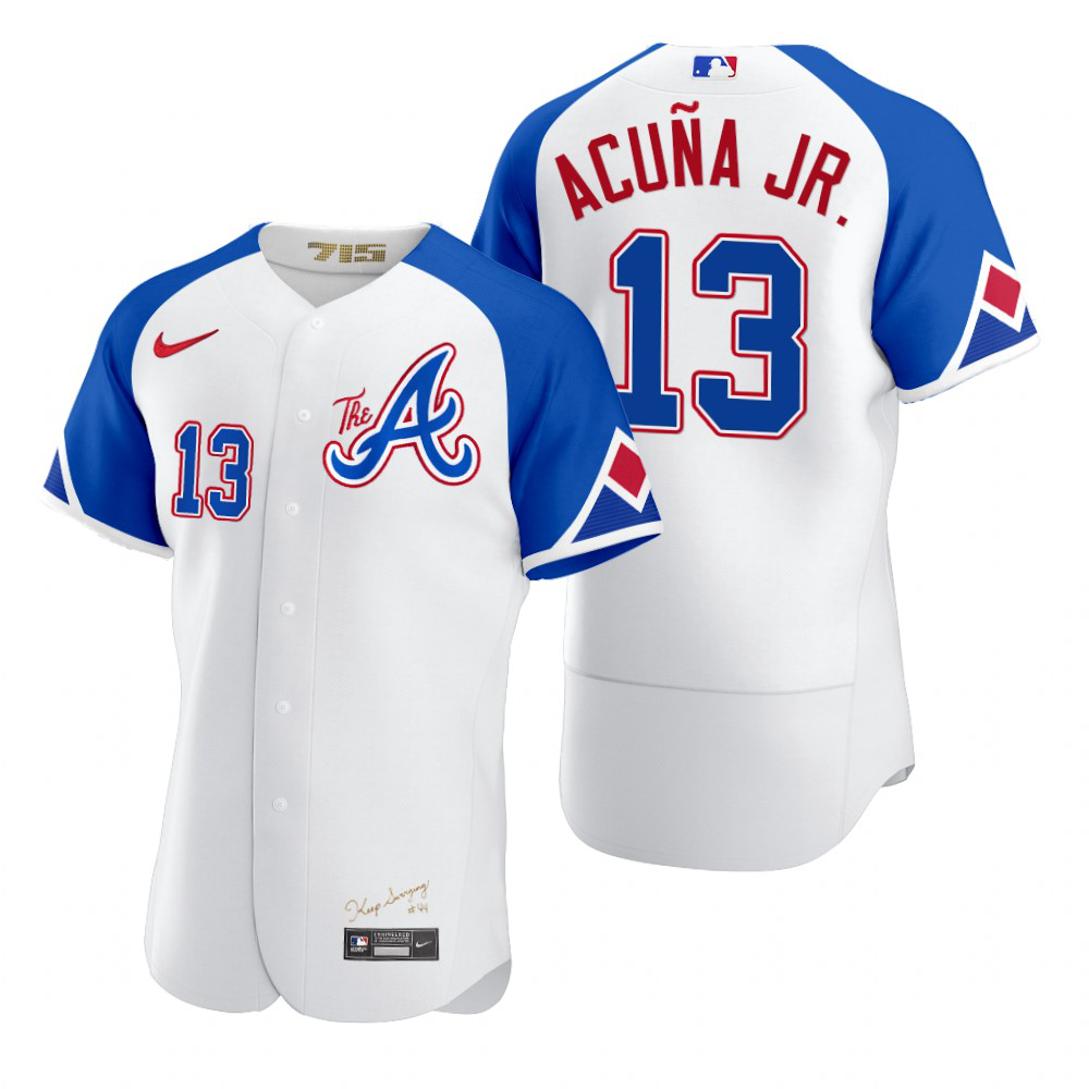 Men's Atlanta Braves #13 Ronald Acuna Jr. White 2023 City Connect Flex Base Jersey