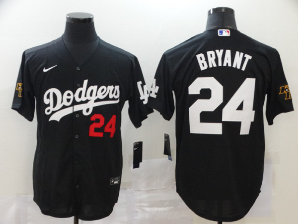 Men's  Los Angeles Dodgers #24 Kobe Bryant Black With KB Patch Stitched MLB Cool Base Jersey
