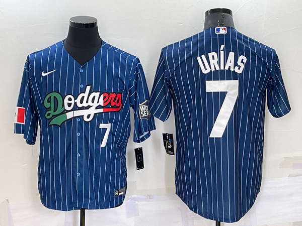 Men's  Los Angeles Dodgers #7 Julio Urias Blue Mexico World Series Throwback Stitched Cool Base Jersey