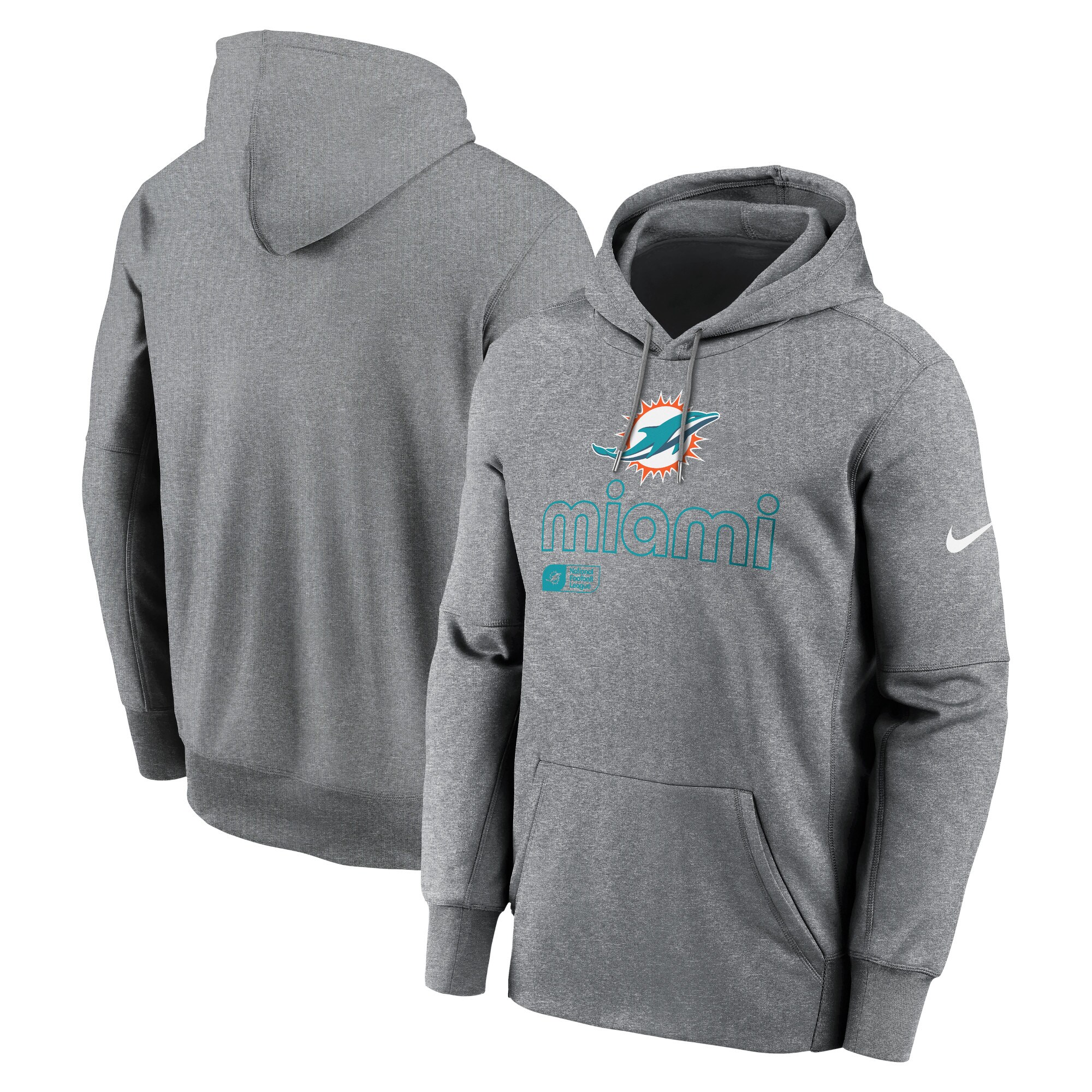 Miami Dolphins Performance Pullover Hoodie - Heather Gray