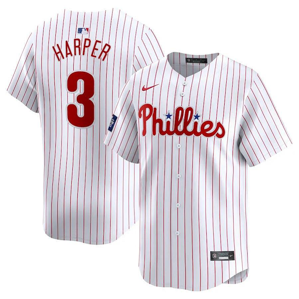 Men's Philadelphia Phillies #3 Bryce Harper  White 2024 MLB World Tour London Series Home Limited Player Jersey