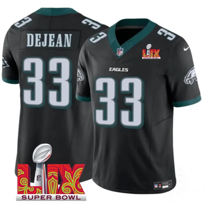 Men's #33 Cooper DeJean 2025 Super Bowl LIX Patch New F.U.S.E Vapor Black Jersey