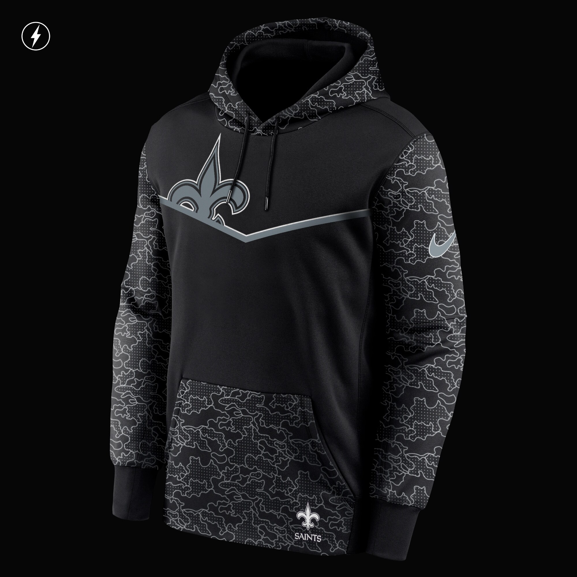 New Orleans Saints RFLCTV Chevron Pullover Hoodie - Black