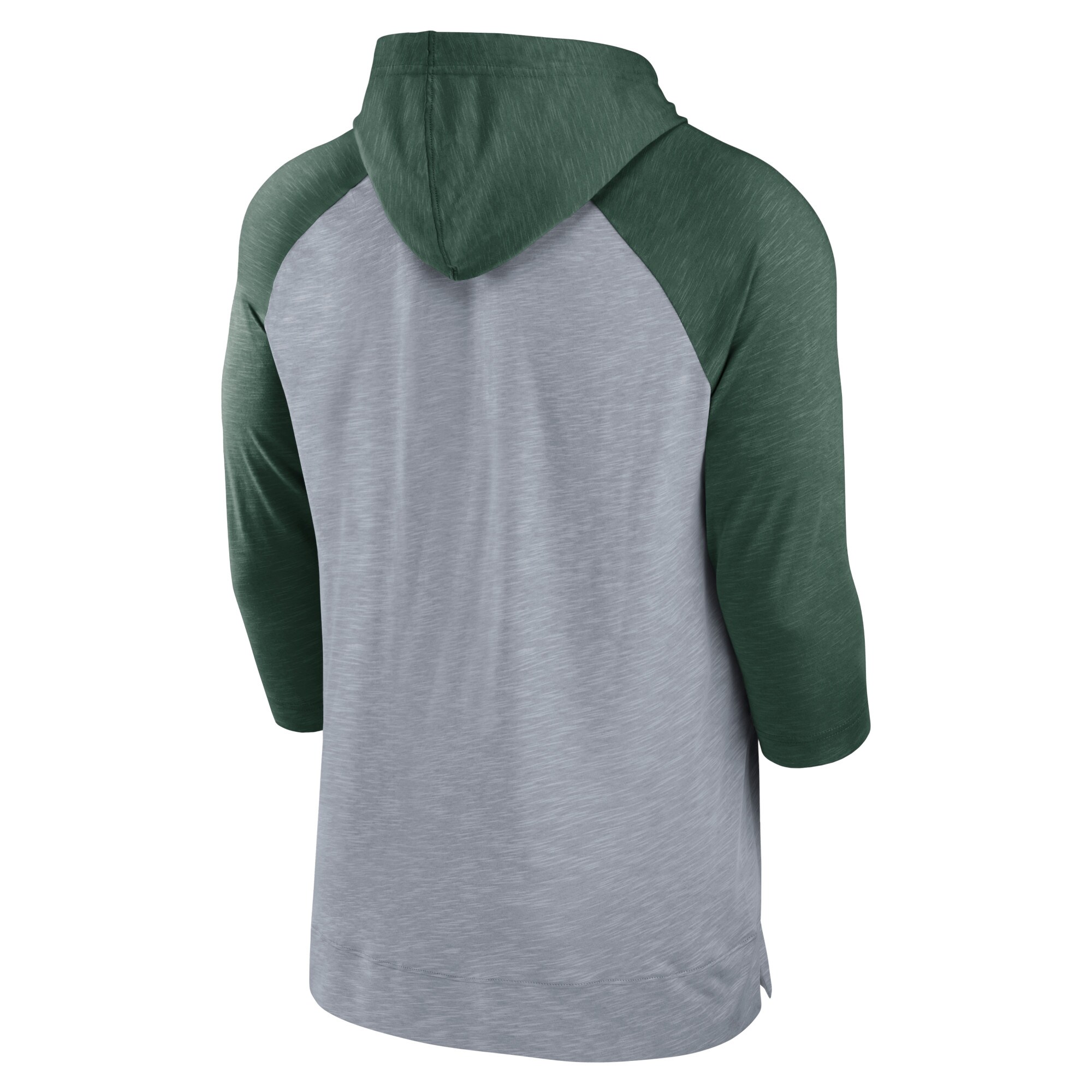 Green Bay Packers Raglan 3/4-Sleeve Pullover Hoodie - Heather Gray/Heather Green