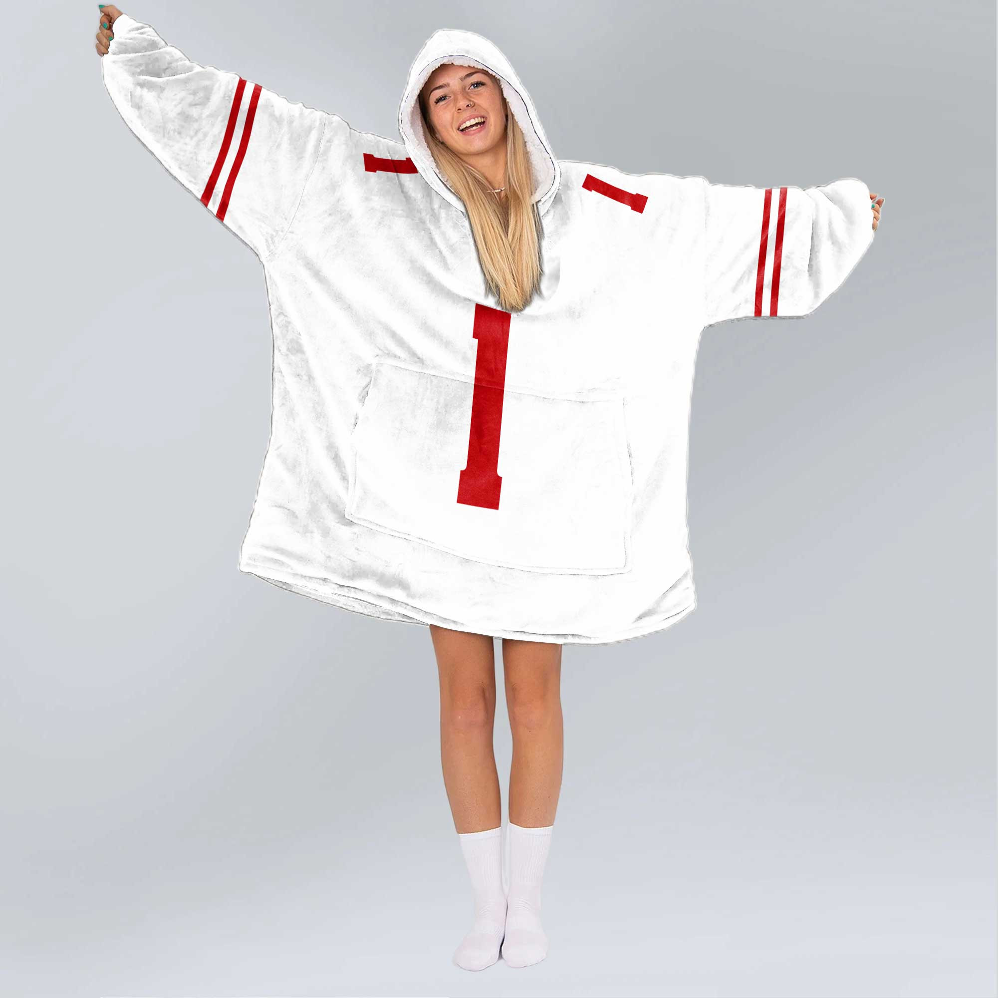 Adult #1 Wisconsin Football Unisex Blanket Hoodie
