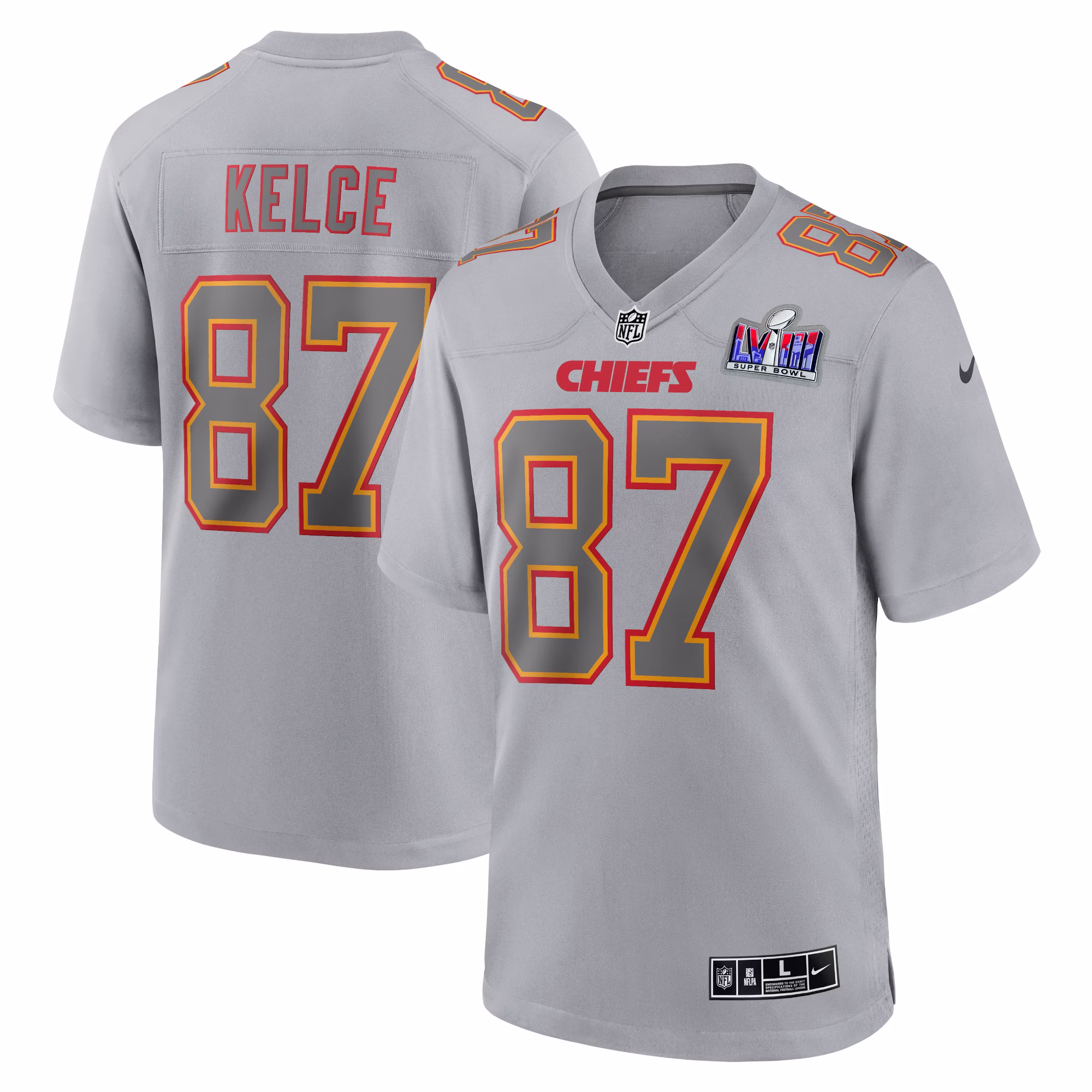 Travis Kelce Kansas City Chiefs  2023 Super Bowl LVIII Atmosphere Fashion Game Jersey - Gray