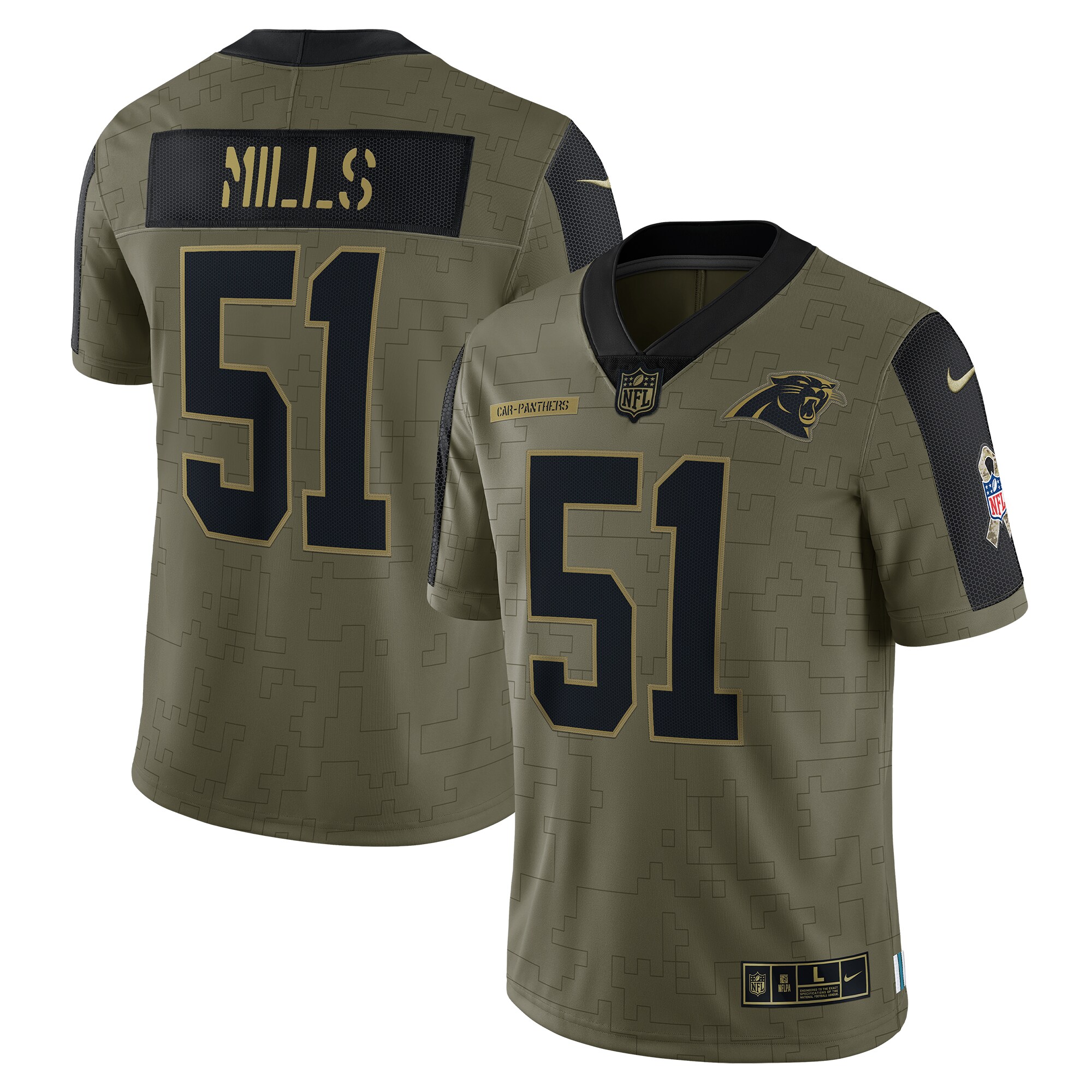 Sam Mills Carolina Panthers  2021 Salute To Service Retired Player Limited Jersey - Olive