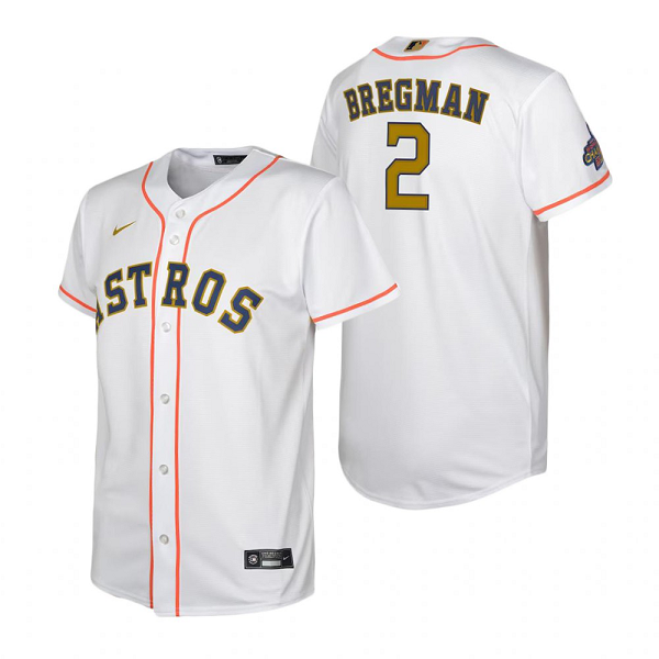 Men's Houston Astros MLB #2 Alex Bregman White 2023 Gold Collection Flex Base  Jersey