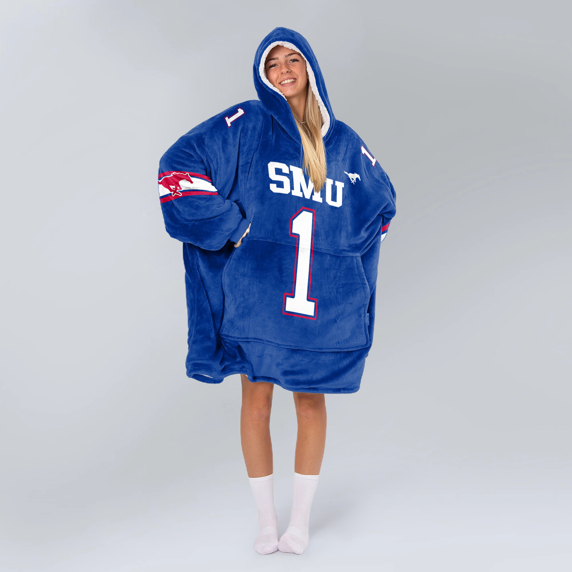 Adult #1 SMU Football Unisex Blanket Hoodie