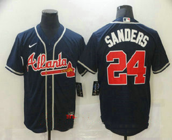 Men's Atlanta Braves #24 Deion Sanders Navy Blue Stitched MLB Cool Base  Jersey