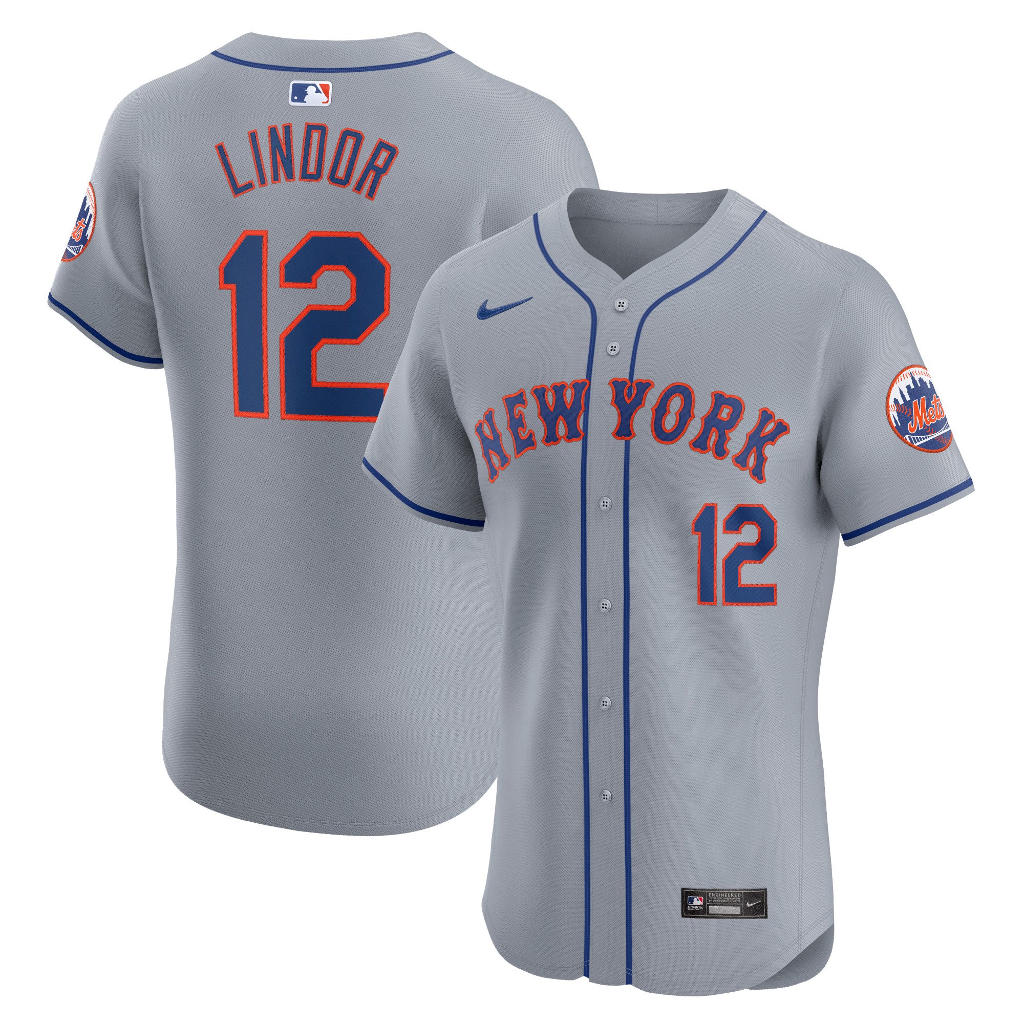 Men's New York Mets Francisco Lindor  Gray Road Elite Player Jersey