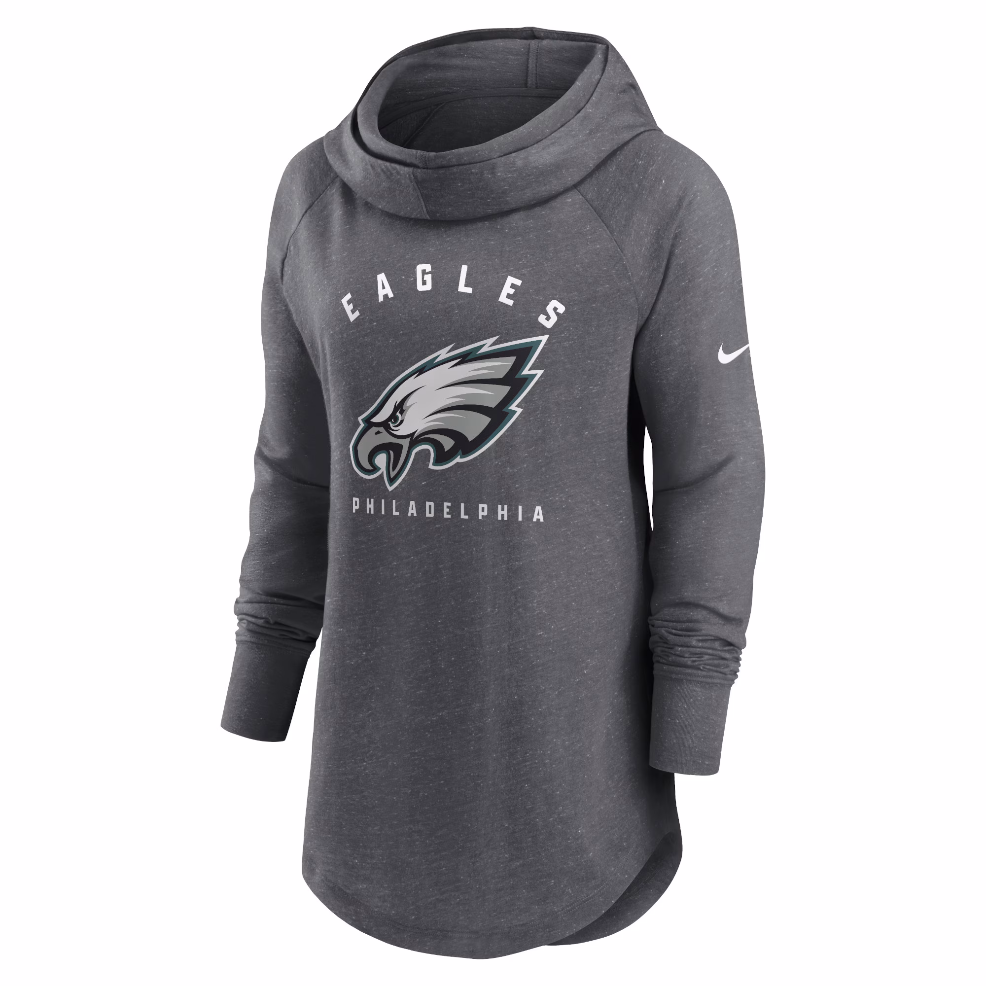 Philadelphia Eagles Women's Raglan Funnel Neck Pullover Hoodie - Heather Charcoal