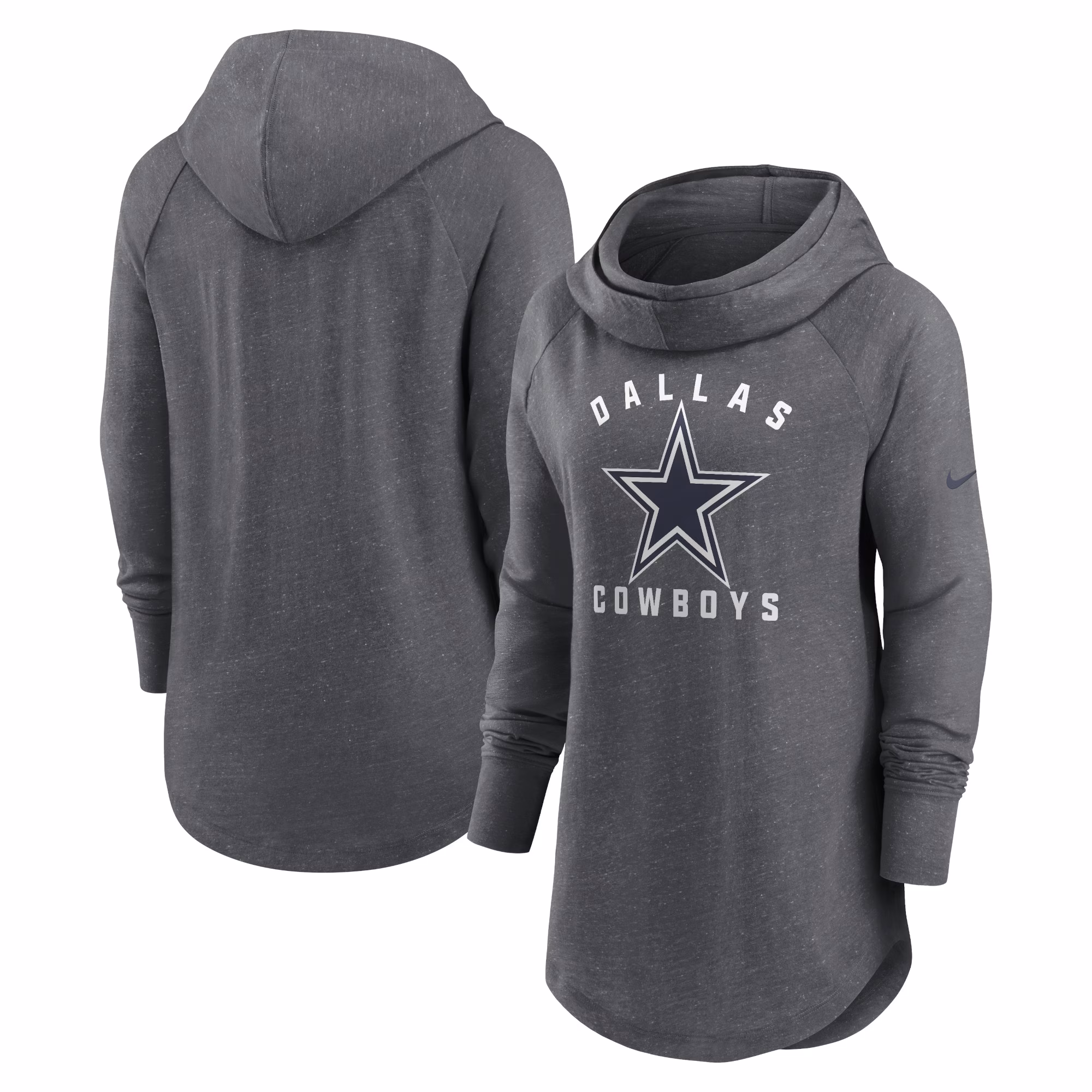 Dallas Cowboys Women's Raglan Funnel Neck Pullover Hoodie - Heather Charcoal