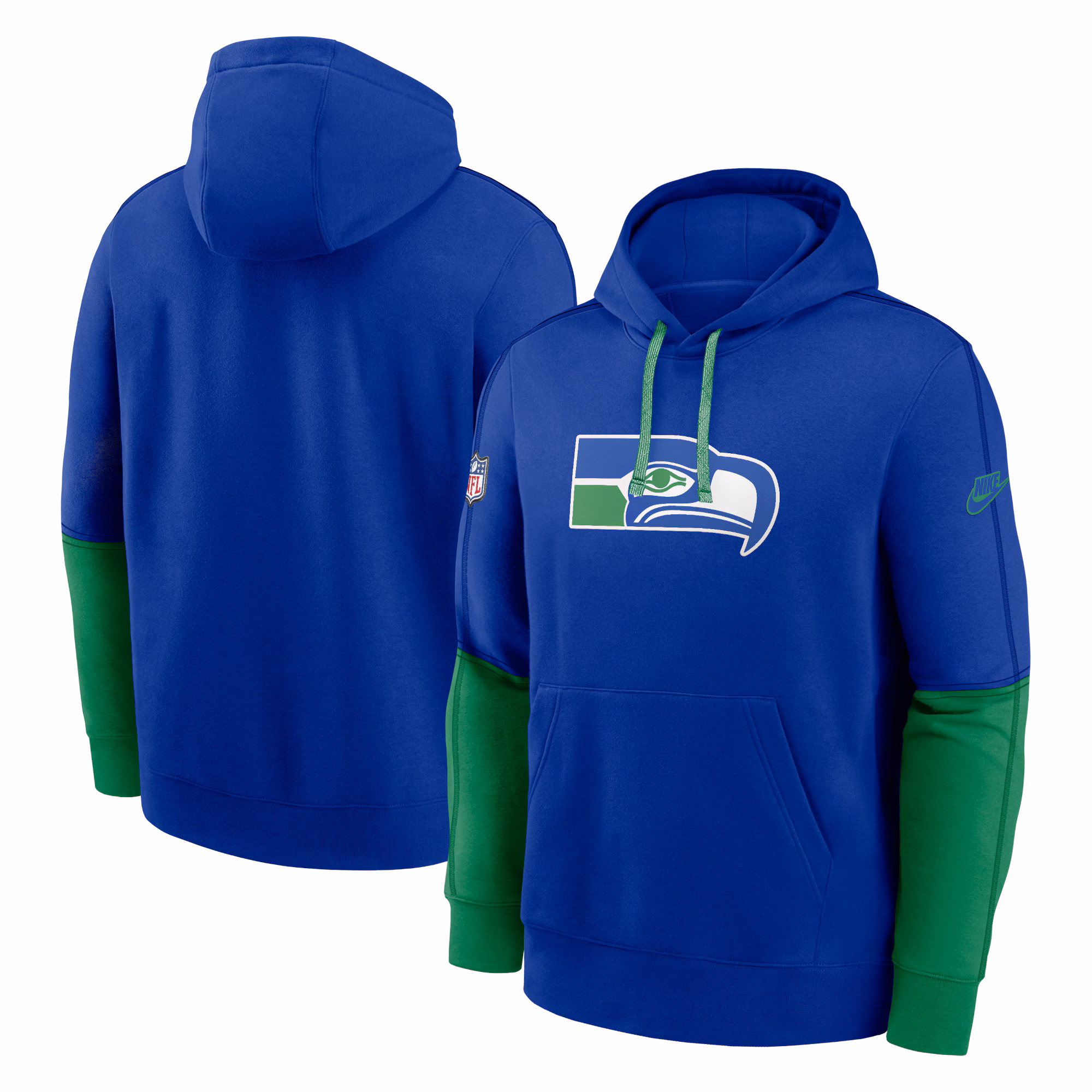Seattle Seahawks  Throwback Logo Club Tri-Blend Pullover Hoodie - Royal