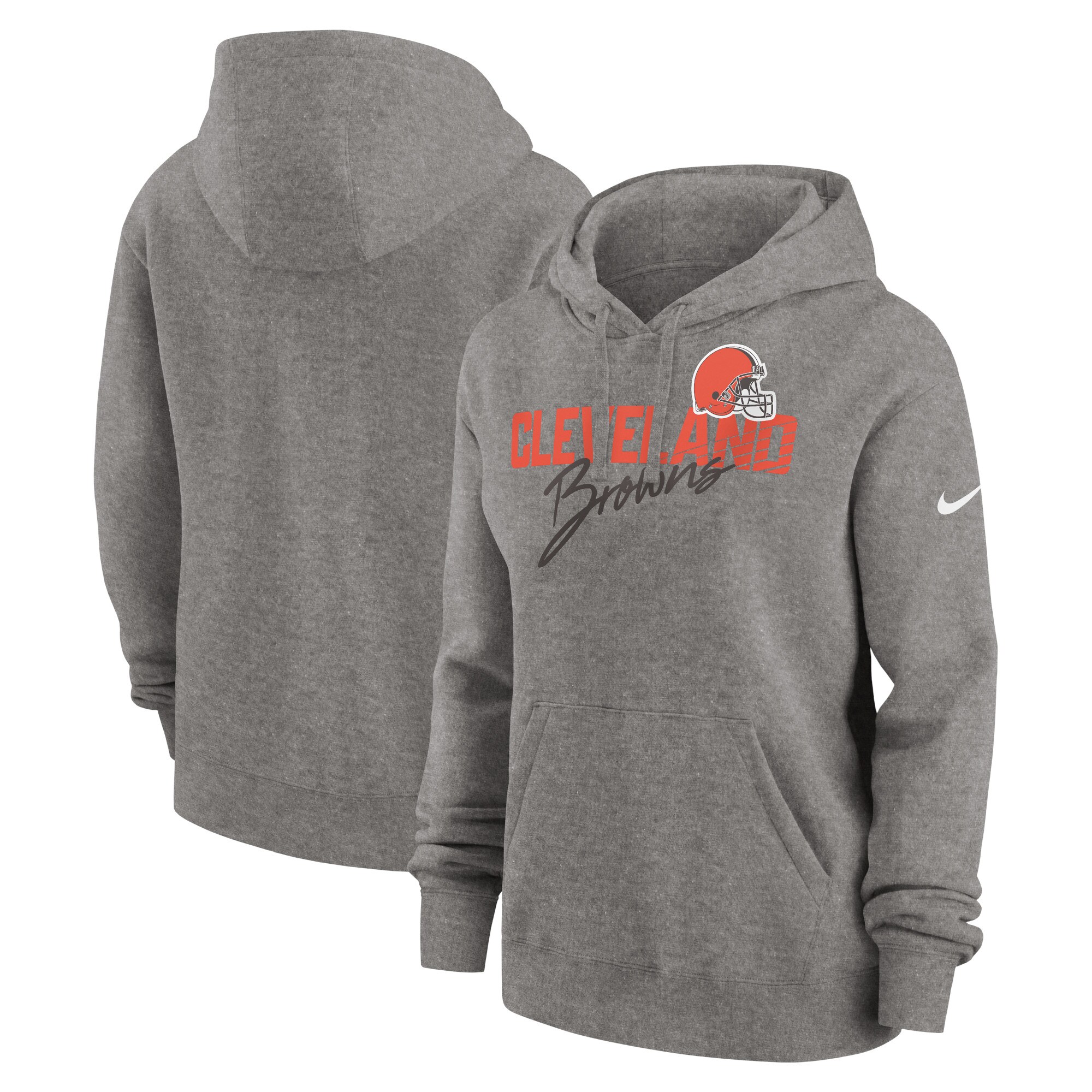 Cleveland Browns Women's Wordmark Club Fleece Pullover Hoodie - Heather Gray