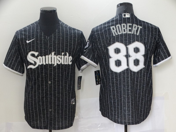 Men's  Chicago White Sox #88 Luis Robert Black MLB 2021 City Connect Cool Base Jersey