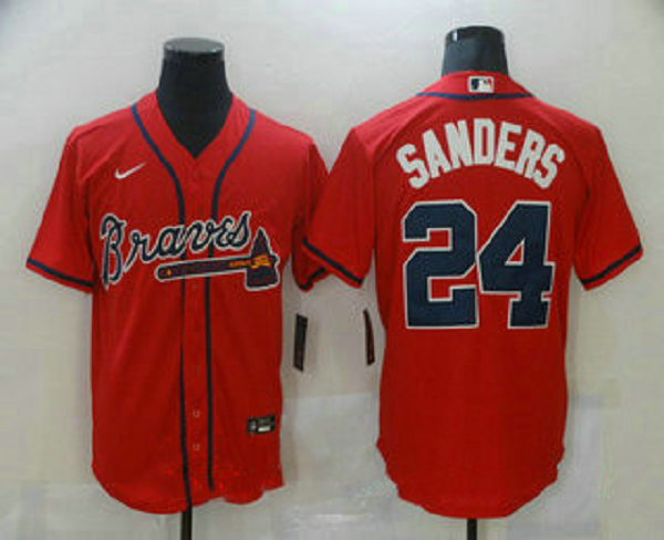 Men's Atlanta Braves #24 Deion Sanders Red Stitched MLB Cool Base  Jersey