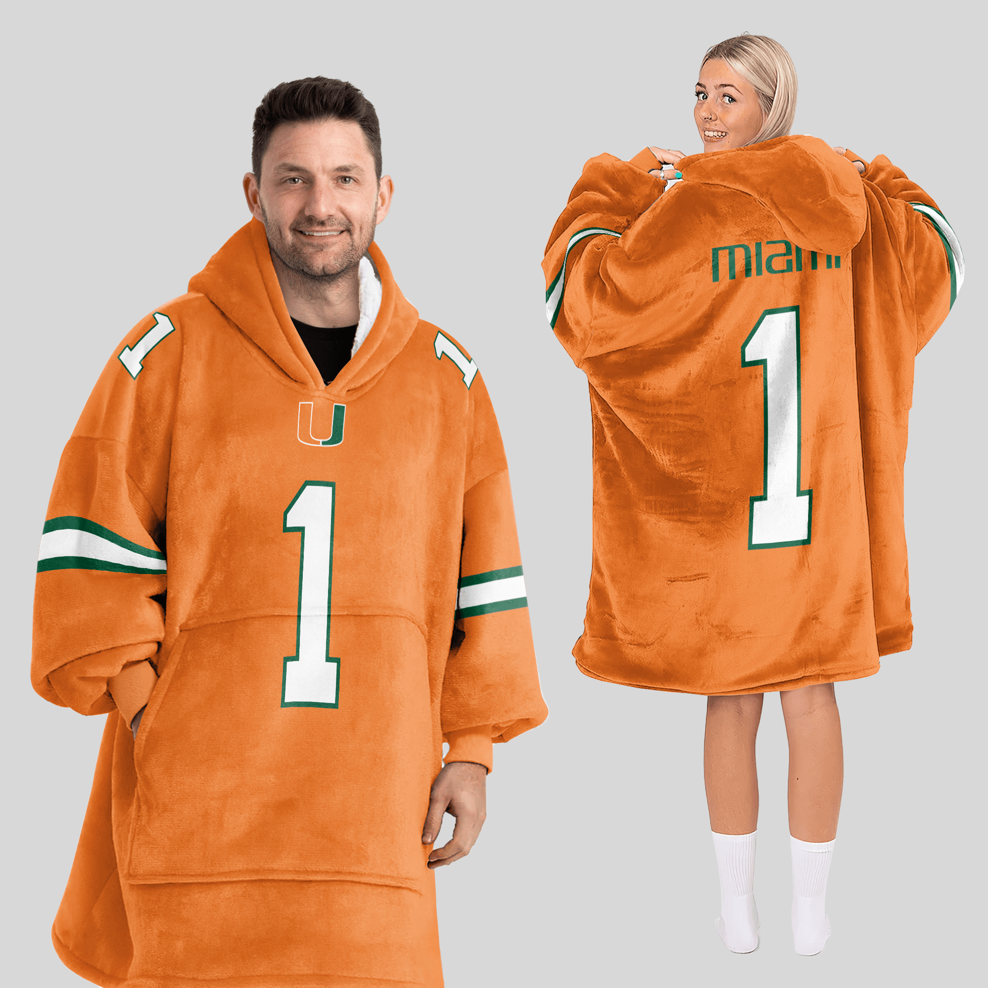 Adult #1 Miami Football Unisex Blanket Hoodie