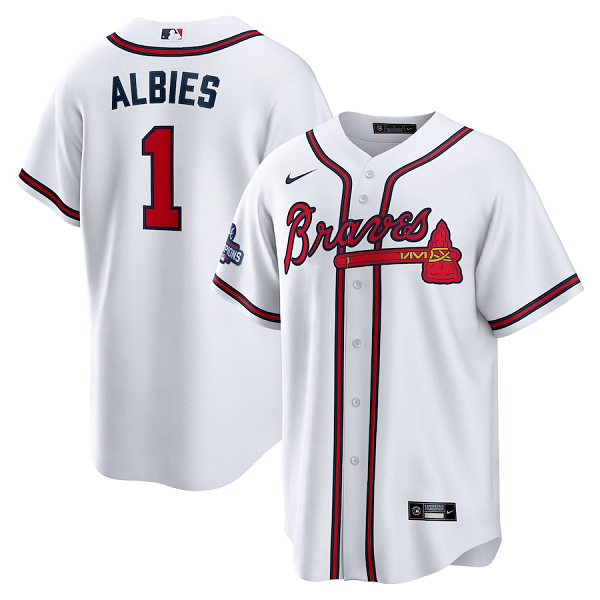 Atlanta Braves #1 Ozzie Albies  2021 World Series Champions Patch Replica Player White Jersey