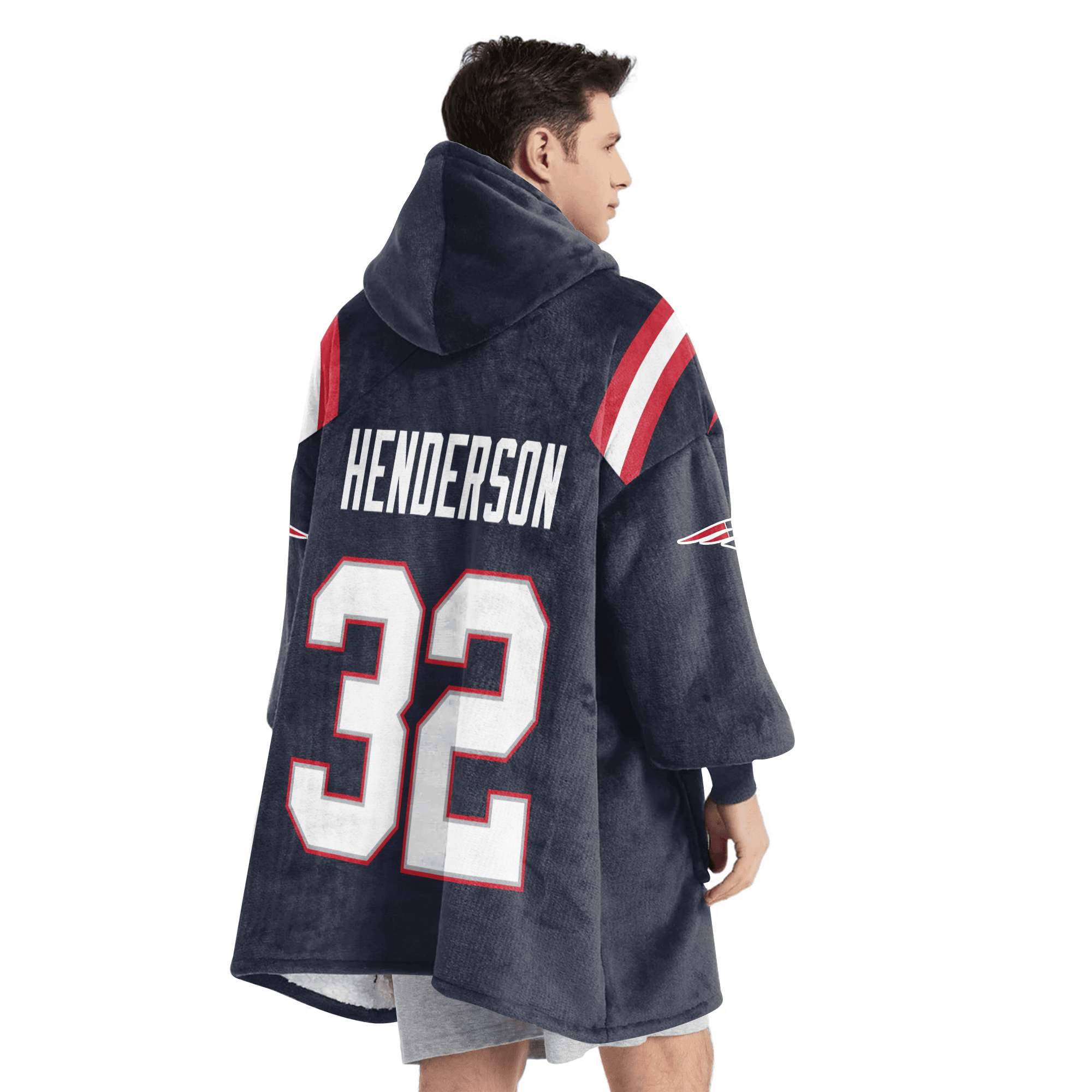 Adult 32 New England Football Unisex Blanket Hoodie