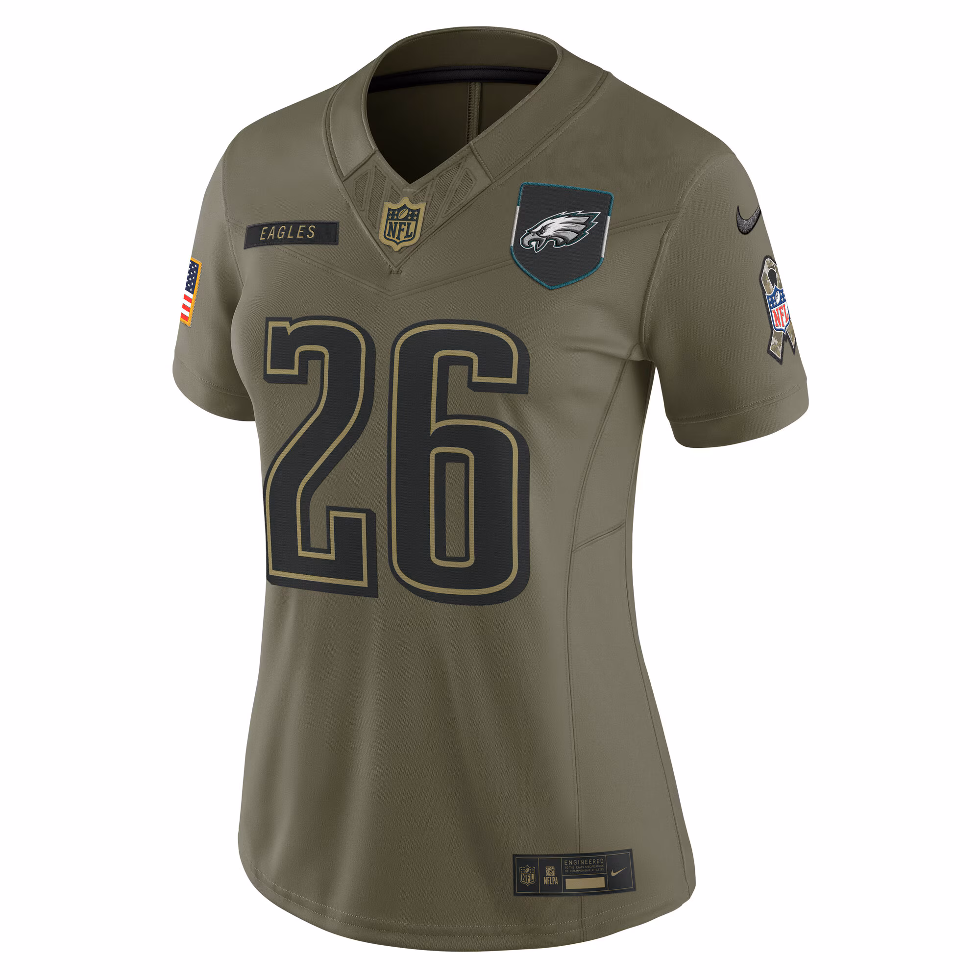 Women's Philadelphia Eagles Saquon Barkley Olive 2025 Salute to Service Limited Jersey