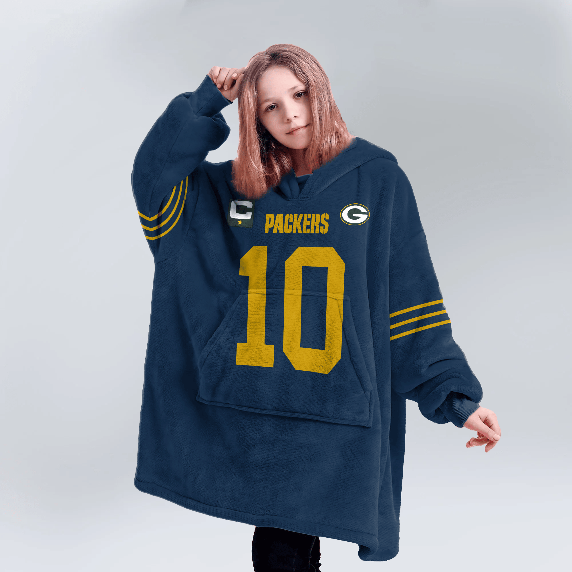 Kid J.L 10 Captain Green Bay Football Unisex Blanket Hoodie