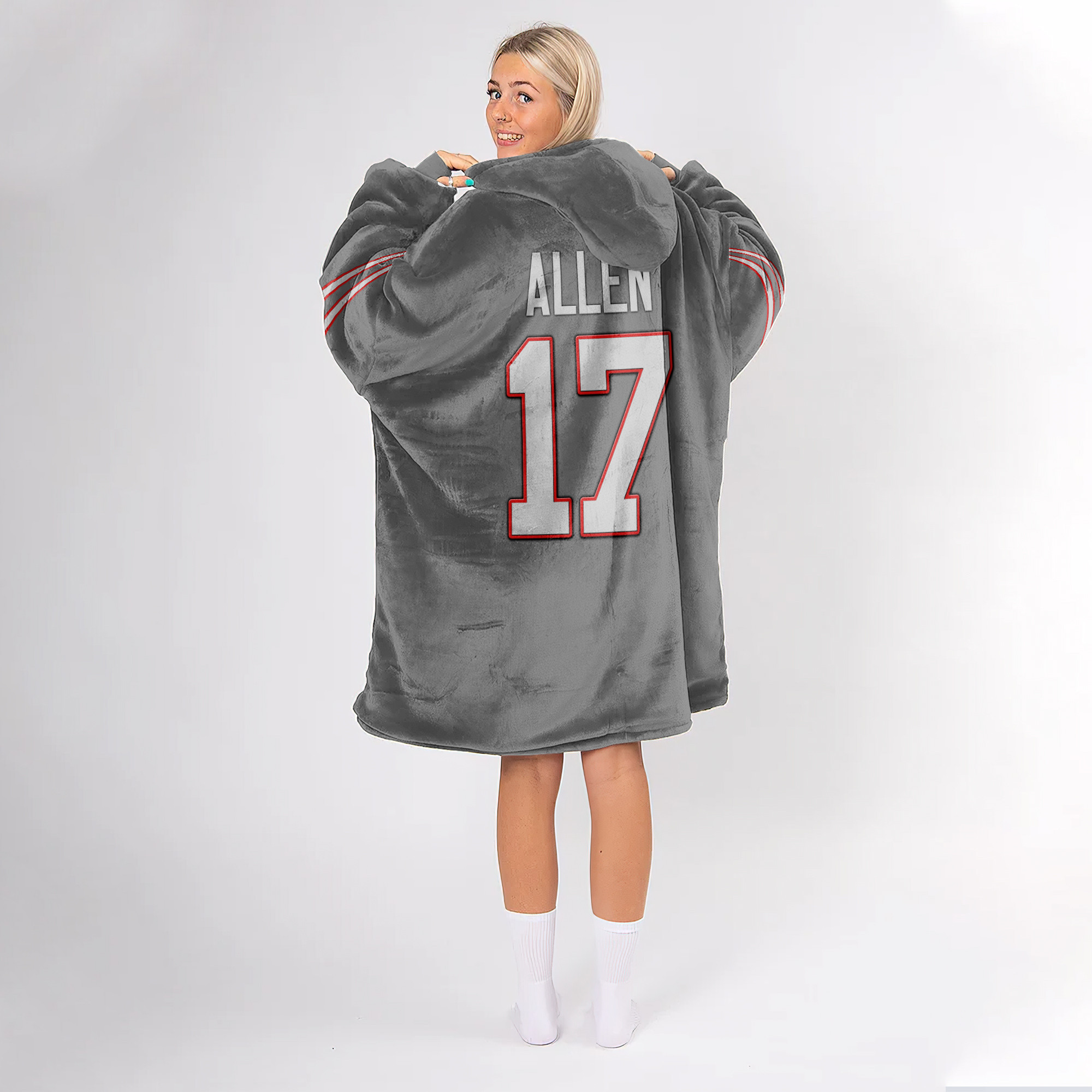 Adult 17 Buffalo Football Unisex Blanket Hoodie