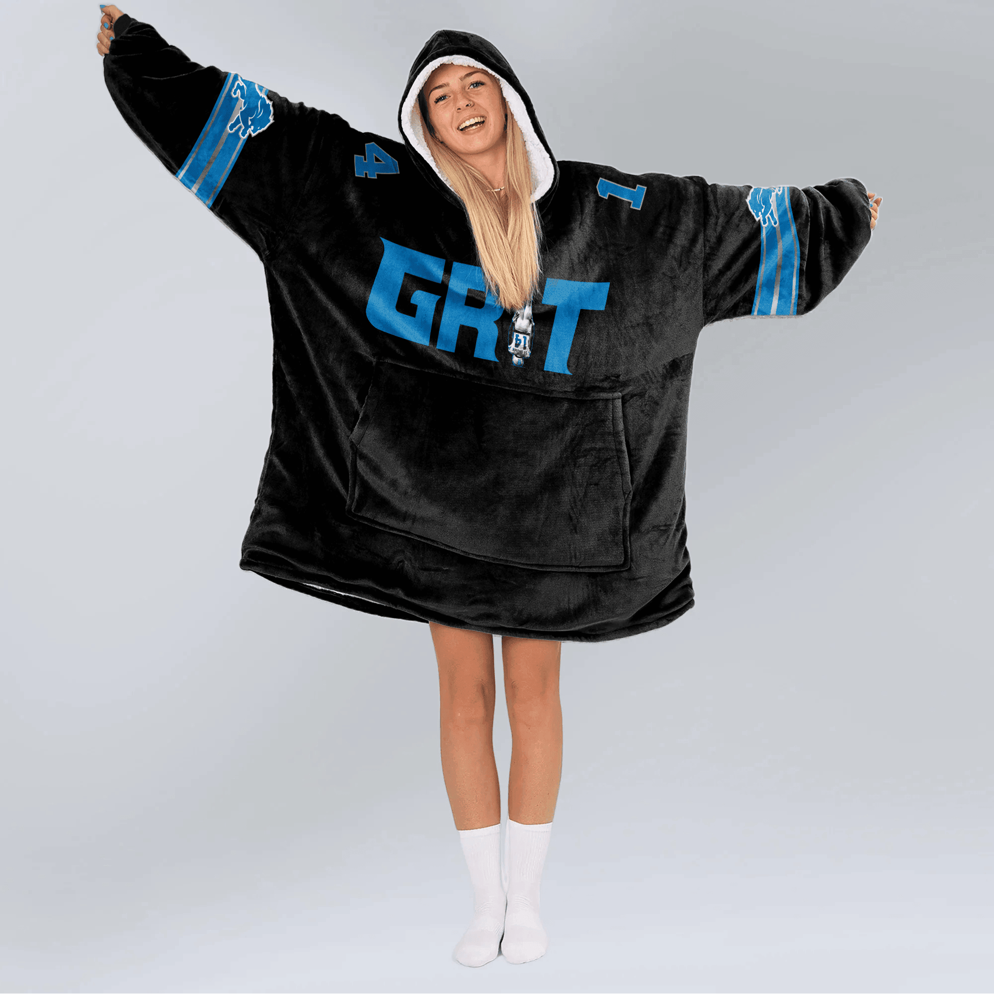 Adult Grit 14 Detroit Lions Football Unisex Blanket Hoodie